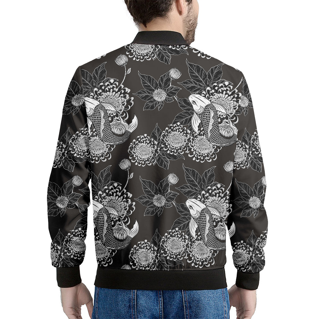 Koi Carp And Chrysanthemum Pattern Print Men's Bomber Jacket