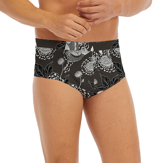 Koi Carp And Chrysanthemum Pattern Print Men's Briefs