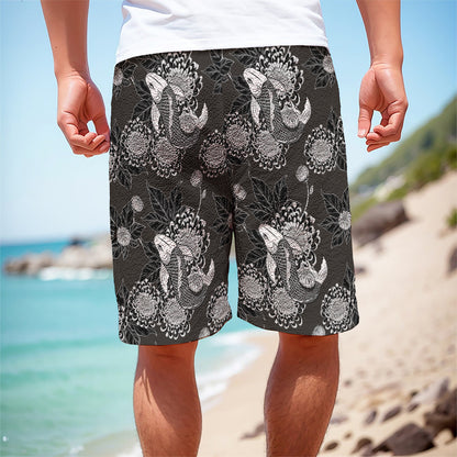 Koi Carp And Chrysanthemum Pattern Print Men's Cargo Shorts