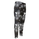 Koi Carp And Chrysanthemum Pattern Print Men's Compression Pants