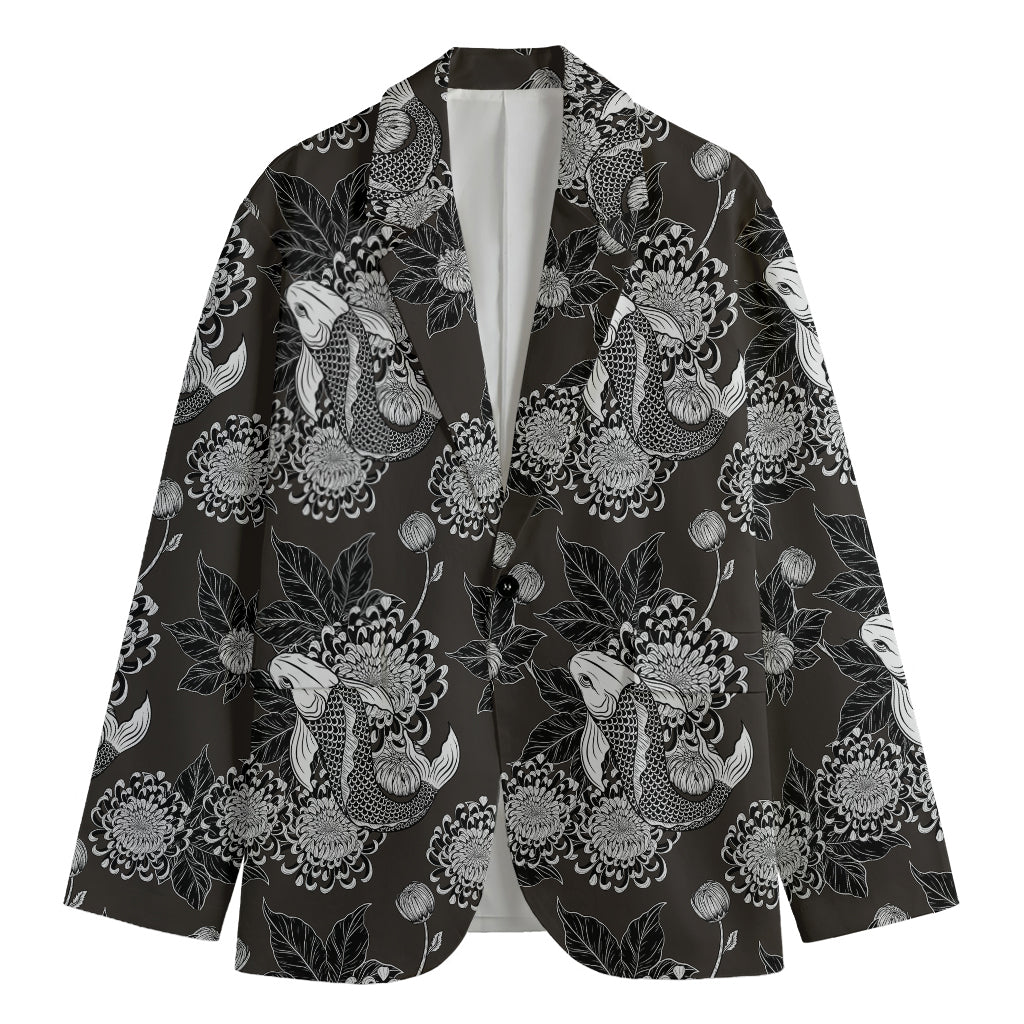 Koi Carp And Chrysanthemum Pattern Print Men's Cotton Blazer