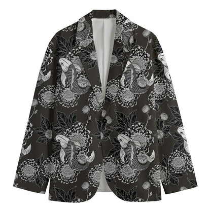 Koi Carp And Chrysanthemum Pattern Print Men's Cotton Blazer