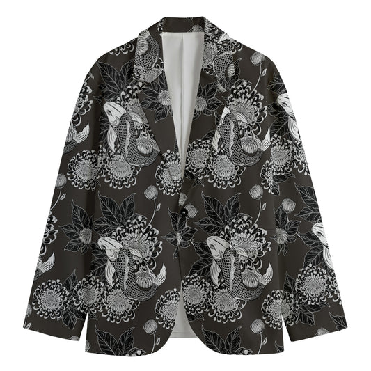 Koi Carp And Chrysanthemum Pattern Print Men's Cotton Blazer