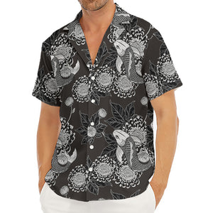 Koi Carp And Chrysanthemum Pattern Print Men's Deep V-Neck Shirt