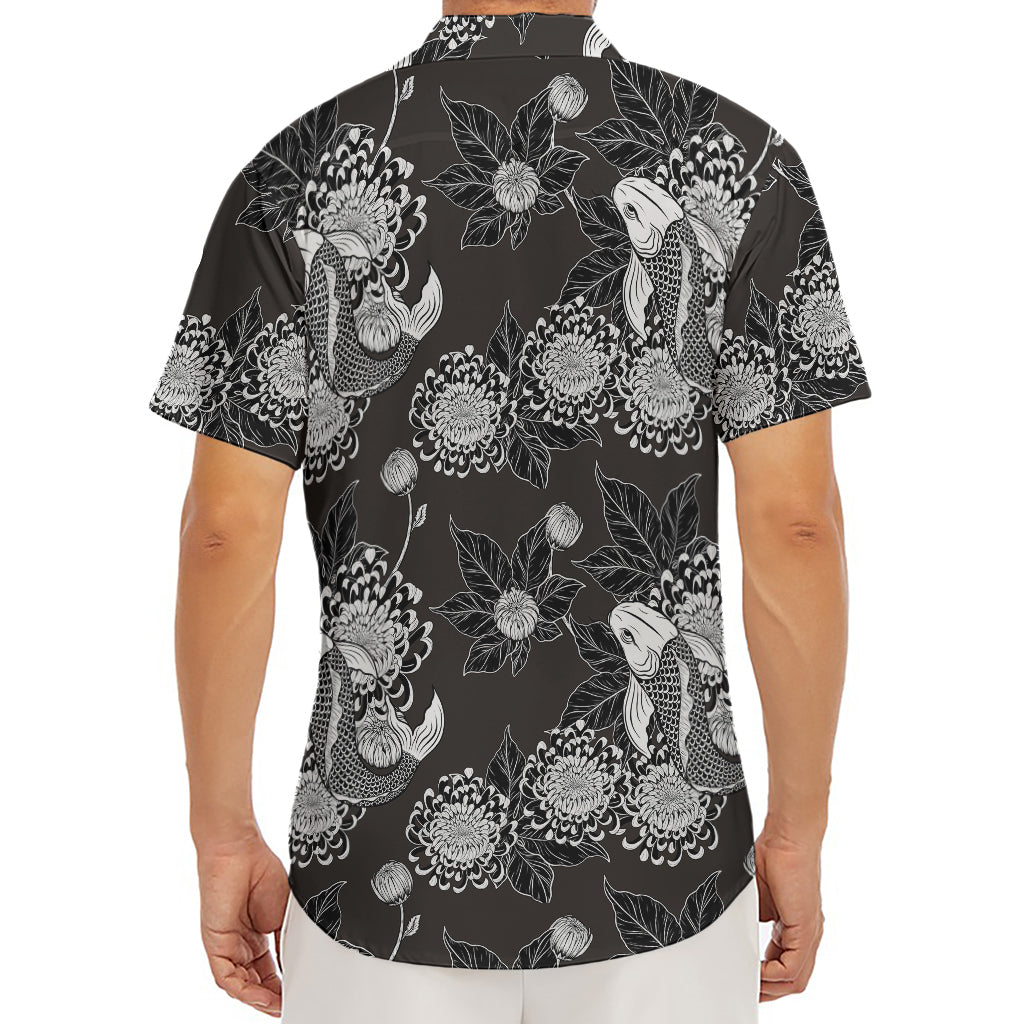 Koi Carp And Chrysanthemum Pattern Print Men's Deep V-Neck Shirt