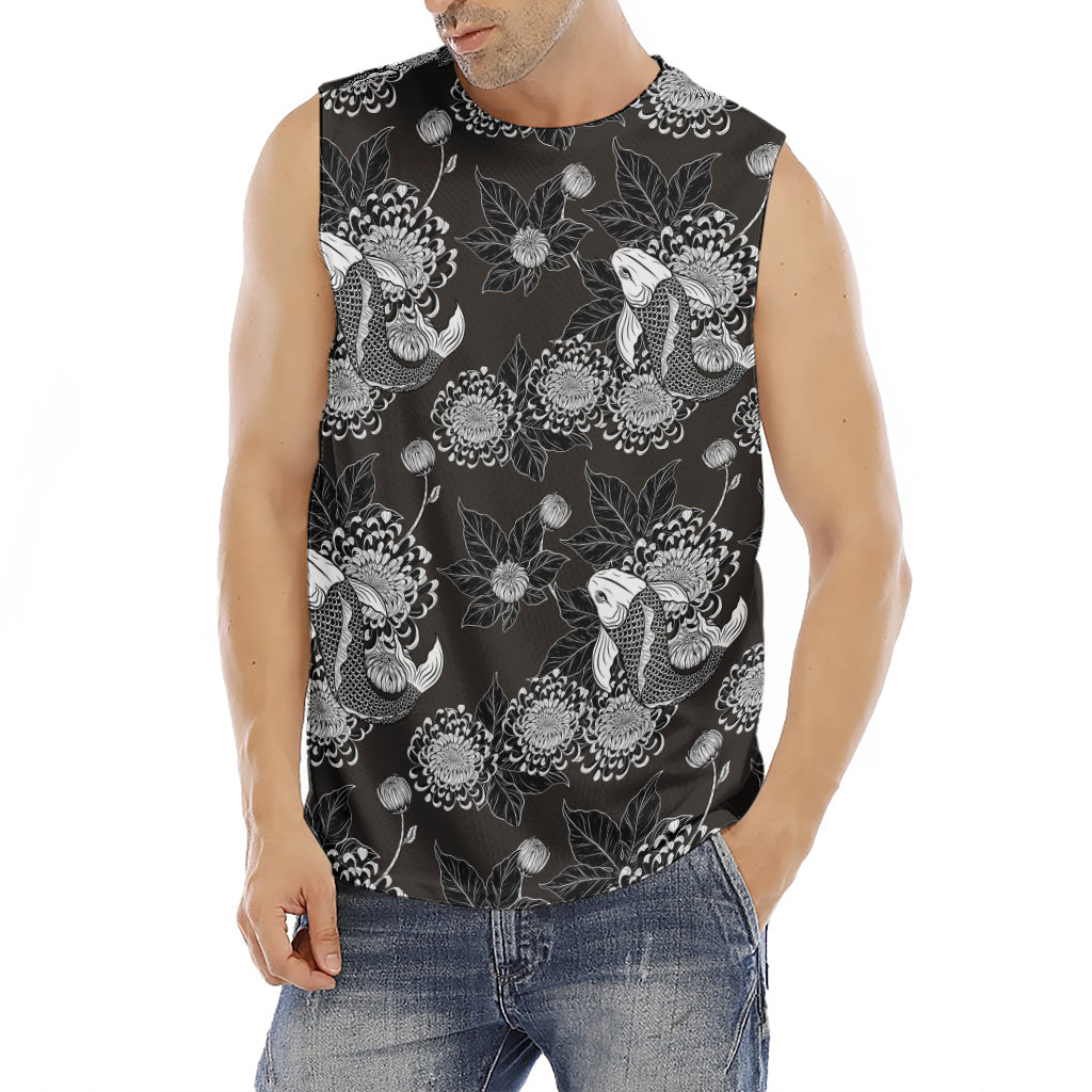 Koi Carp And Chrysanthemum Pattern Print Men's Fitness Tank Top