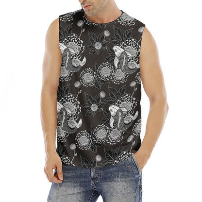 Koi Carp And Chrysanthemum Pattern Print Men's Fitness Tank Top