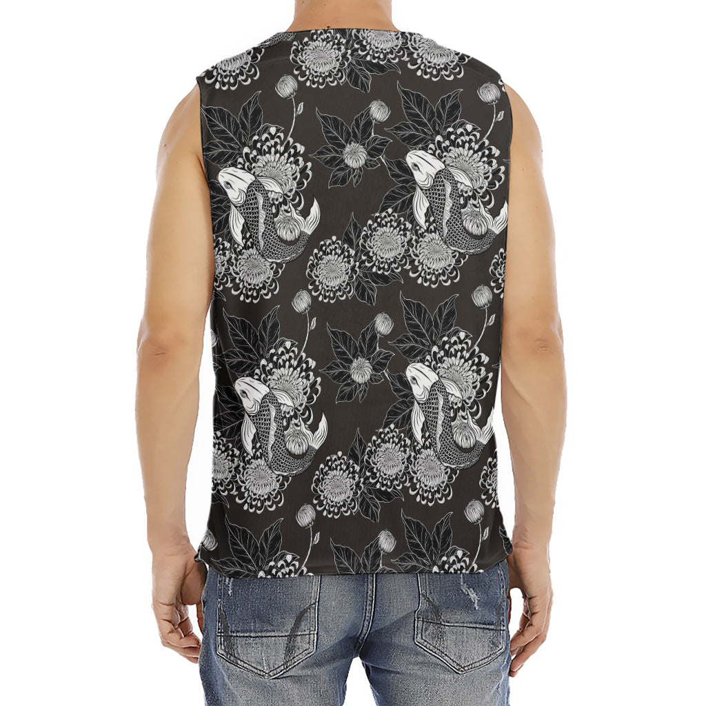 Koi Carp And Chrysanthemum Pattern Print Men's Fitness Tank Top
