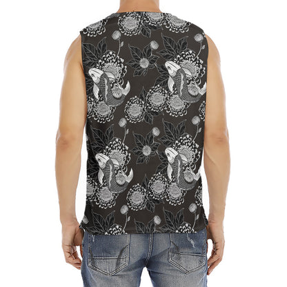 Koi Carp And Chrysanthemum Pattern Print Men's Fitness Tank Top