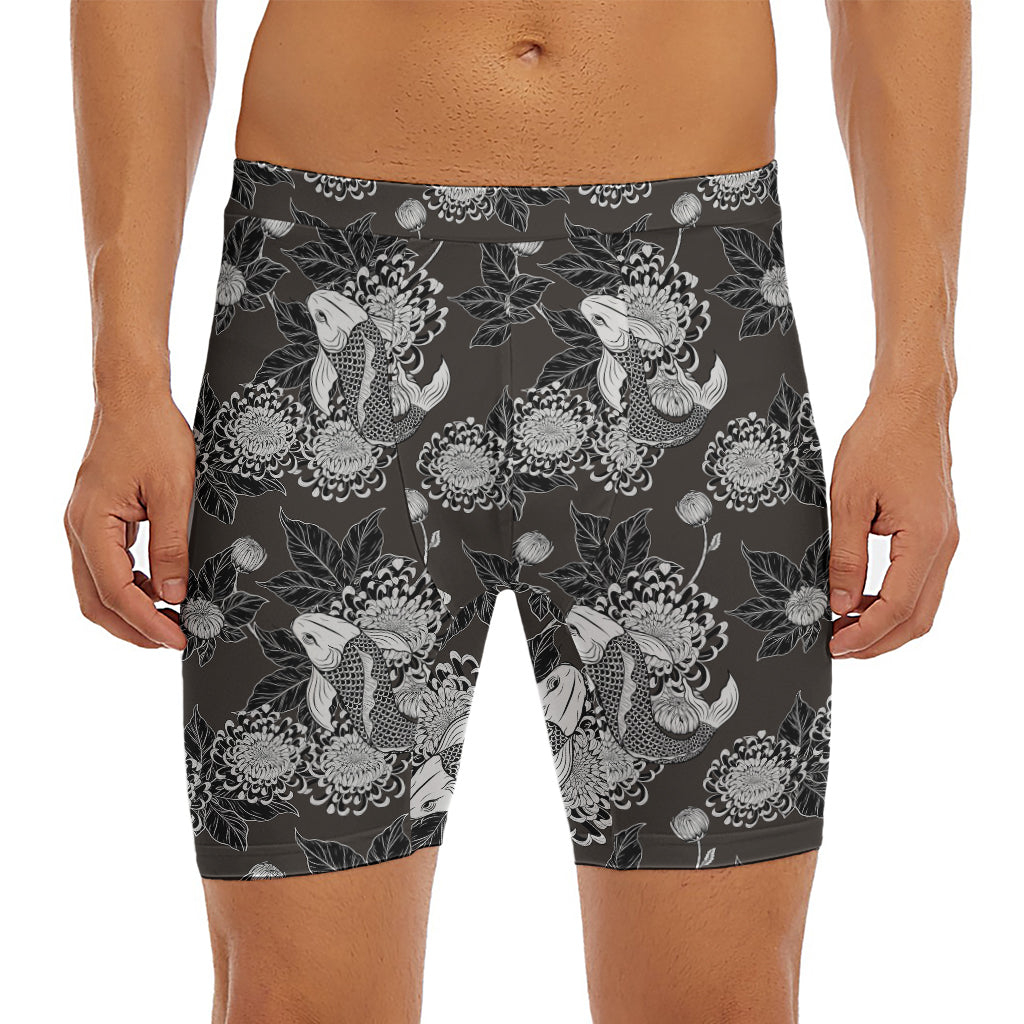 Koi Carp And Chrysanthemum Pattern Print Men's Long Boxer Briefs