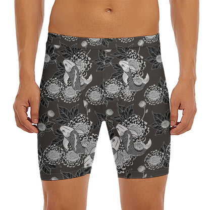 Koi Carp And Chrysanthemum Pattern Print Men's Long Boxer Briefs