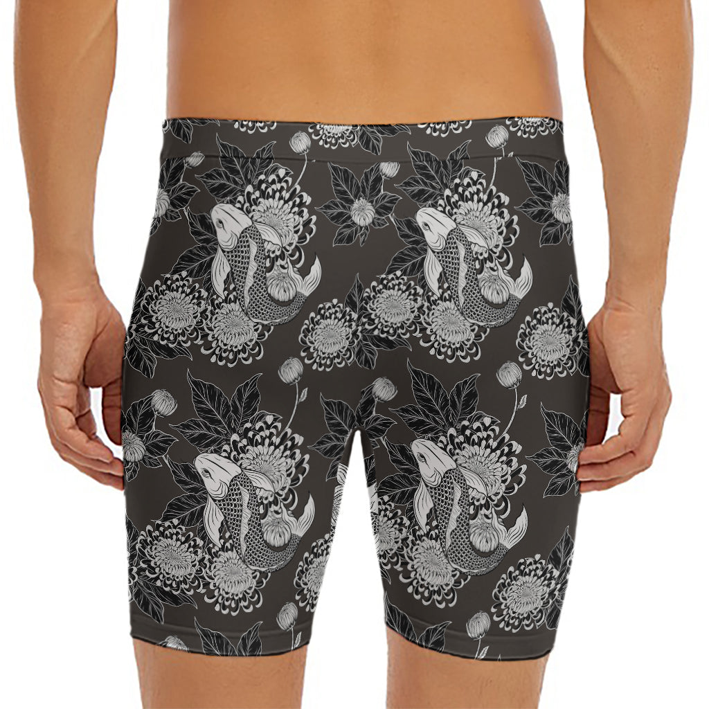 Koi Carp And Chrysanthemum Pattern Print Men's Long Boxer Briefs