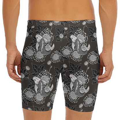Koi Carp And Chrysanthemum Pattern Print Men's Long Boxer Briefs