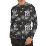 Koi Carp And Chrysanthemum Pattern Print Men's Long Sleeve Rash Guard