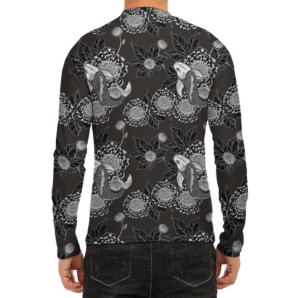 Koi Carp And Chrysanthemum Pattern Print Men's Long Sleeve Rash Guard