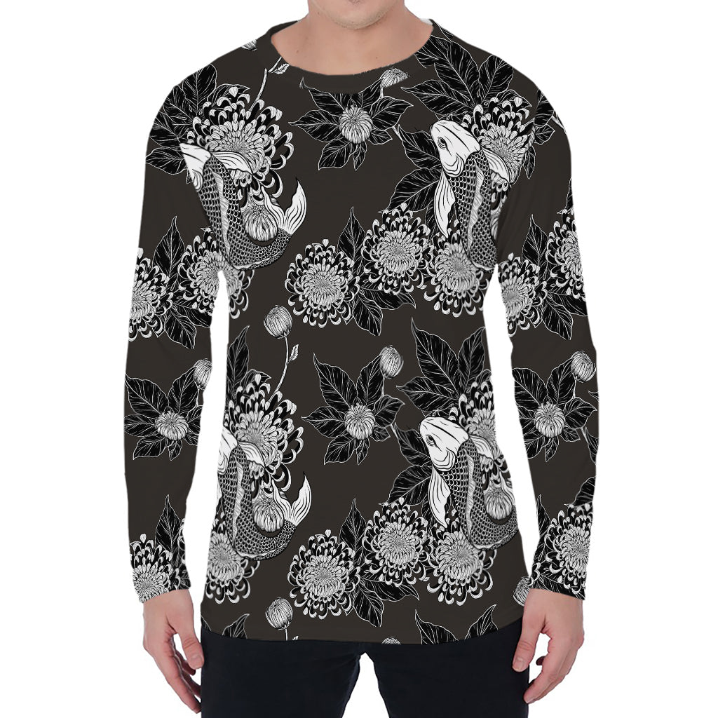 Koi Carp And Chrysanthemum Pattern Print Men's Long Sleeve T-Shirt