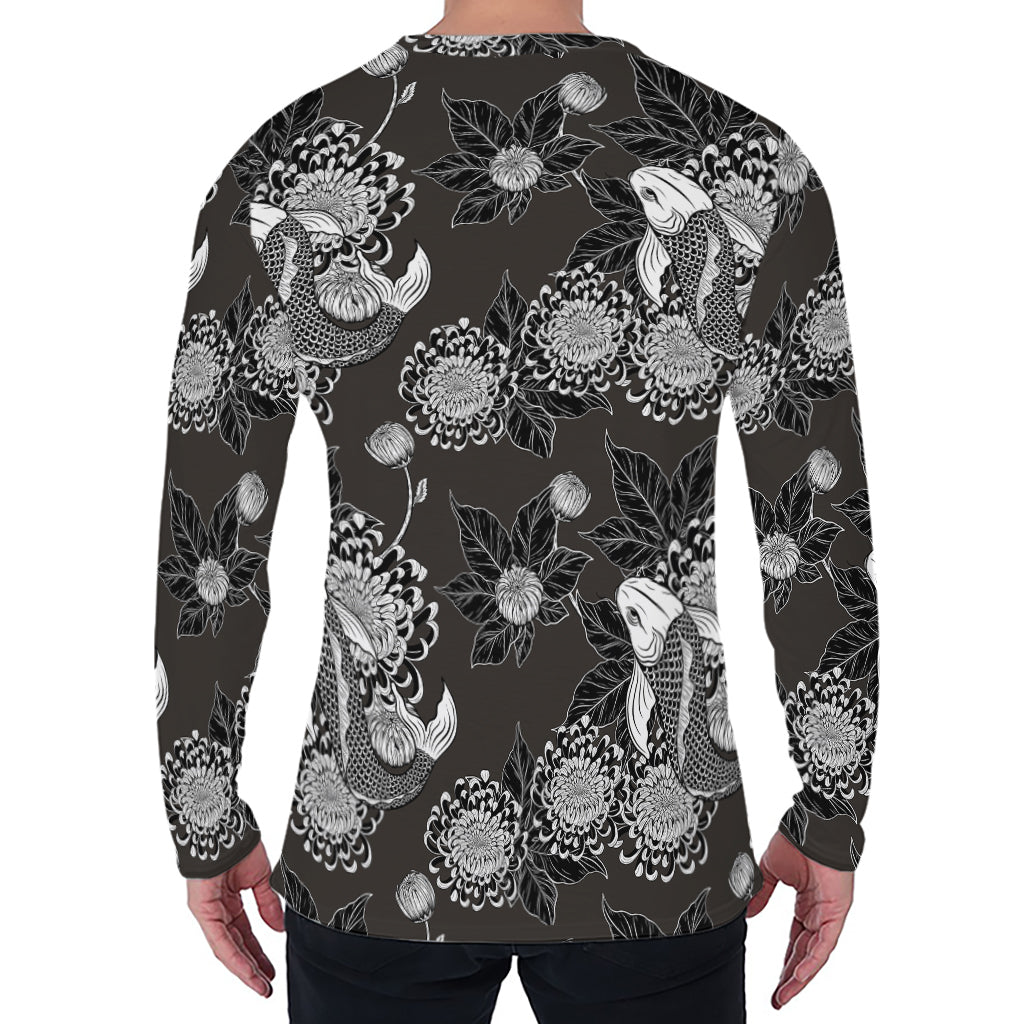 Koi Carp And Chrysanthemum Pattern Print Men's Long Sleeve T-Shirt