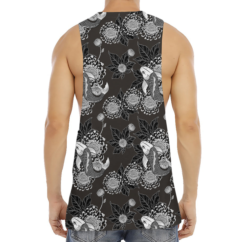 Koi Carp And Chrysanthemum Pattern Print Men's Muscle Tank Top