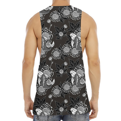 Koi Carp And Chrysanthemum Pattern Print Men's Muscle Tank Top