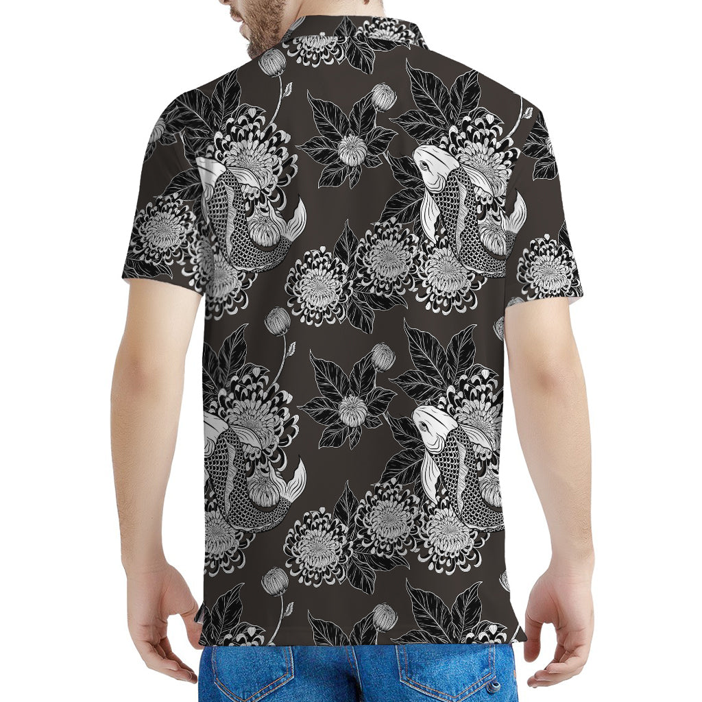 Koi Carp And Chrysanthemum Pattern Print Men's Polo Shirt