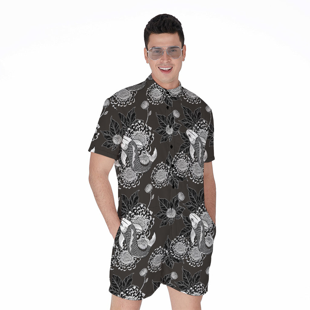 Koi Carp And Chrysanthemum Pattern Print Men's Rompers