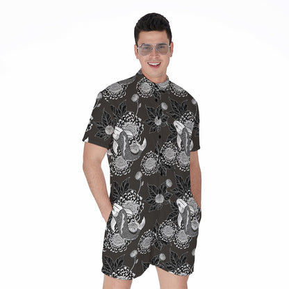 Koi Carp And Chrysanthemum Pattern Print Men's Rompers