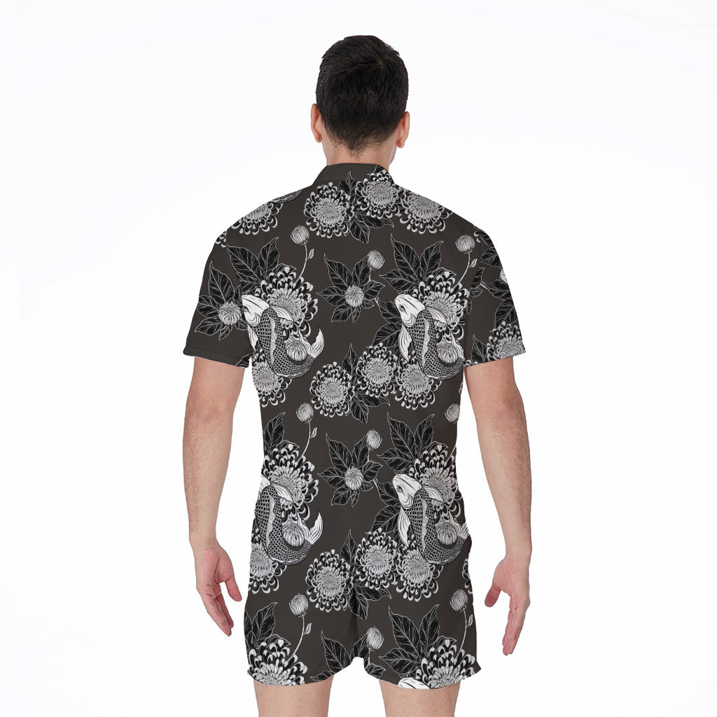 Koi Carp And Chrysanthemum Pattern Print Men's Rompers