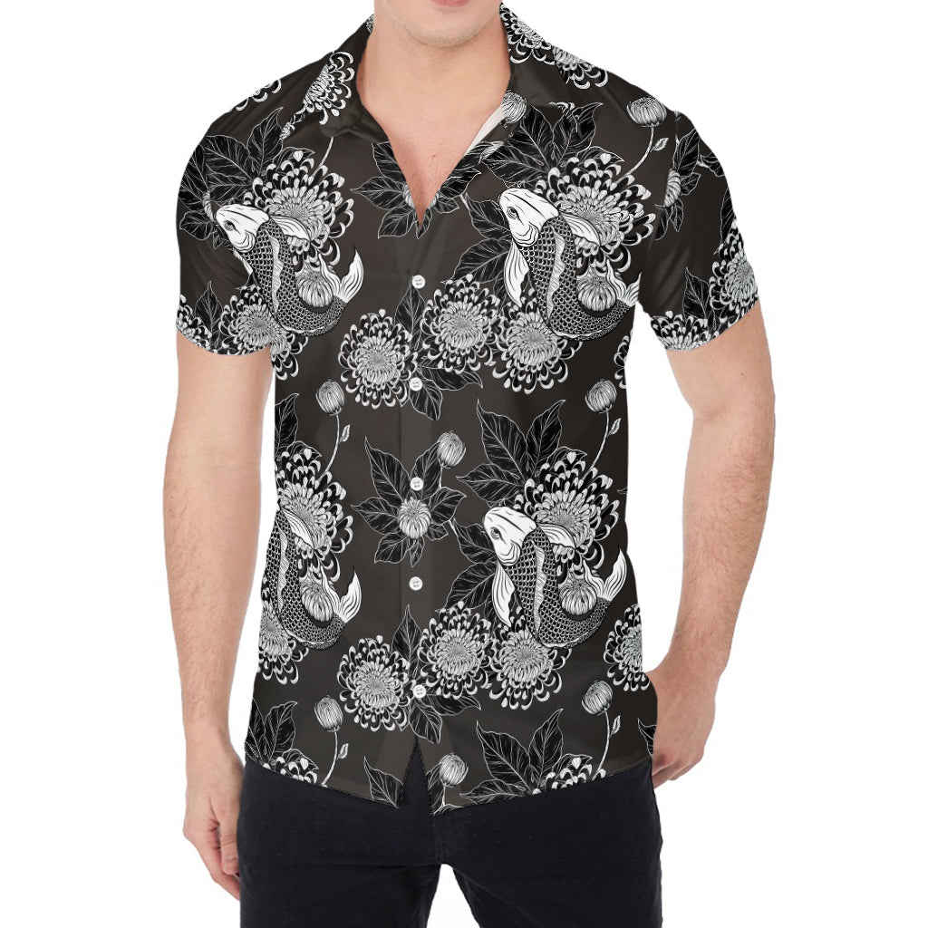 Koi Carp And Chrysanthemum Pattern Print Men's Shirt