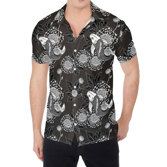 Koi Carp And Chrysanthemum Pattern Print Men's Shirt