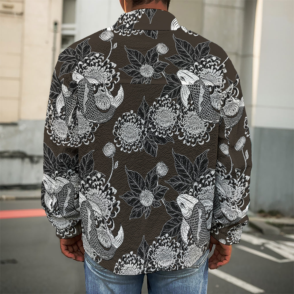 Koi Carp And Chrysanthemum Pattern Print Men's Shirt Jacket