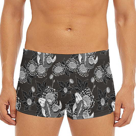 Koi Carp And Chrysanthemum Pattern Print Men's Short Boxer Briefs