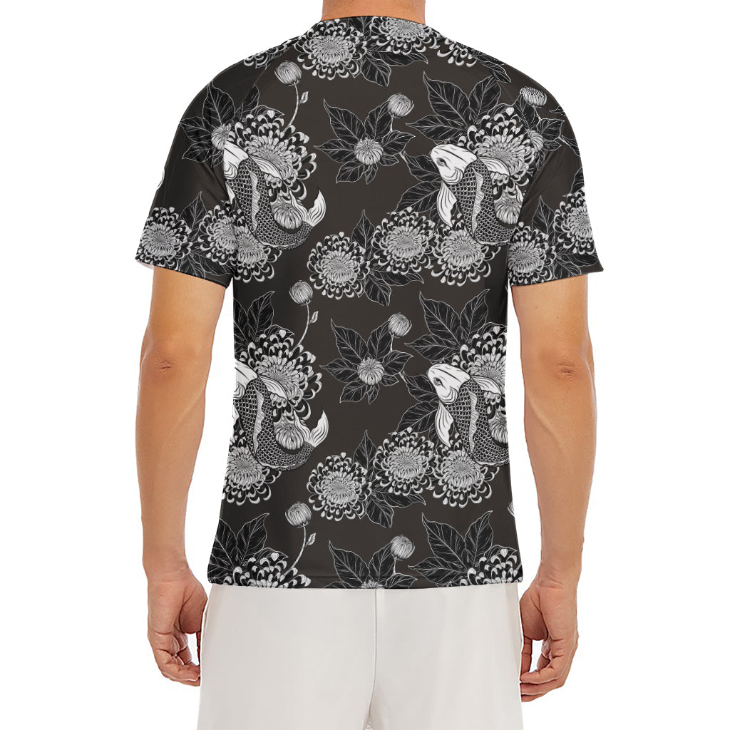 Koi Carp And Chrysanthemum Pattern Print Men's Short Sleeve Rash Guard