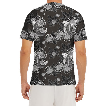 Koi Carp And Chrysanthemum Pattern Print Men's Short Sleeve Rash Guard