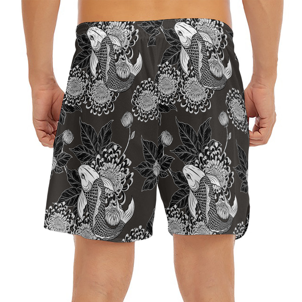 Koi Carp And Chrysanthemum Pattern Print Men's Split Running Shorts