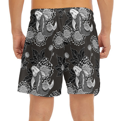 Koi Carp And Chrysanthemum Pattern Print Men's Split Running Shorts