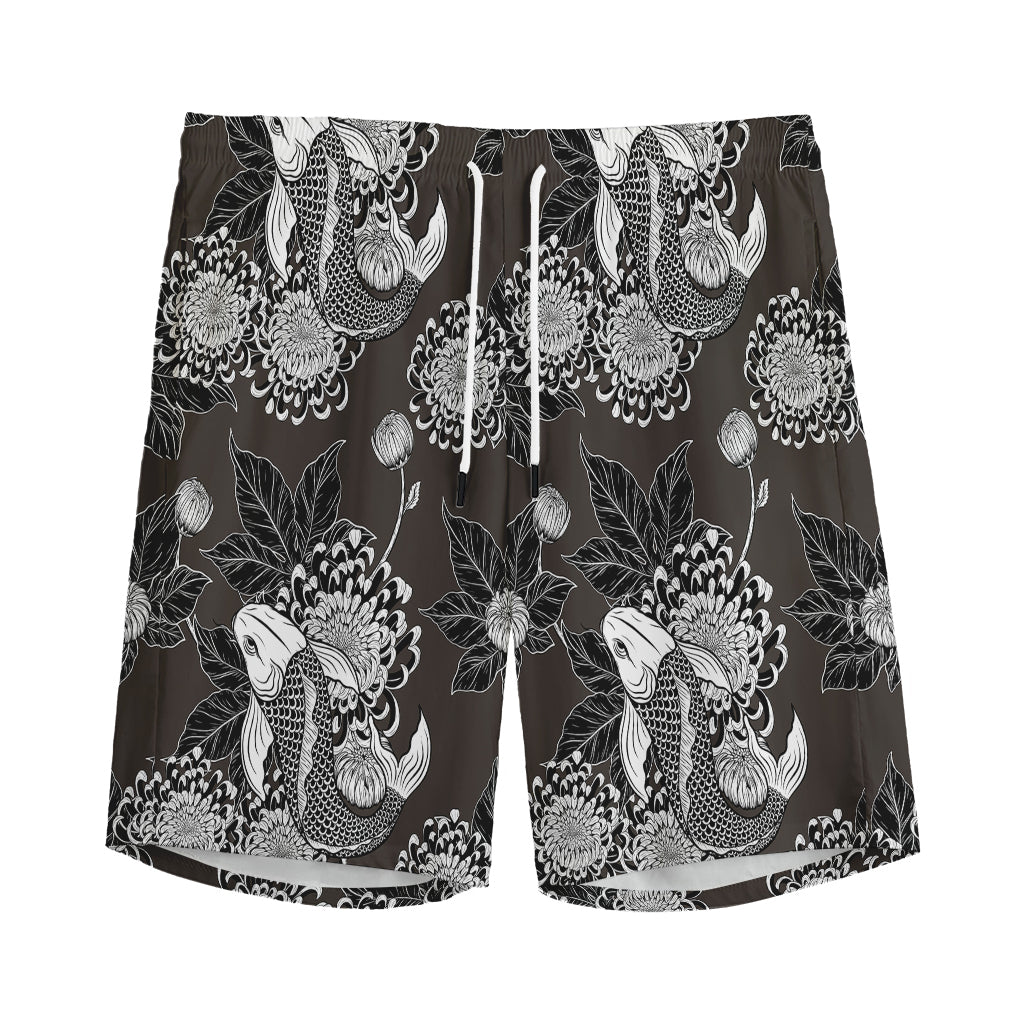 Koi Carp And Chrysanthemum Pattern Print Men's Sports Shorts