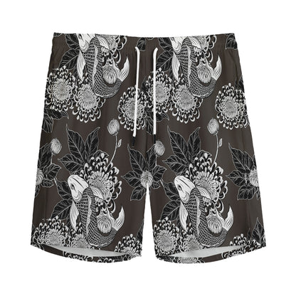 Koi Carp And Chrysanthemum Pattern Print Men's Sports Shorts