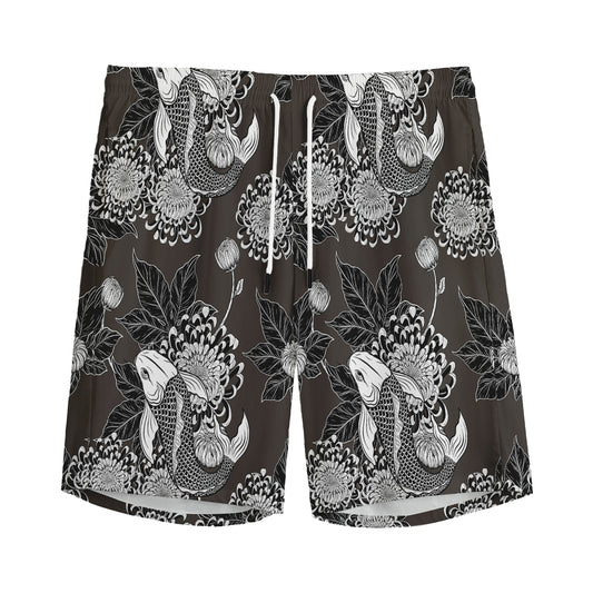 Koi Carp And Chrysanthemum Pattern Print Men's Sports Shorts