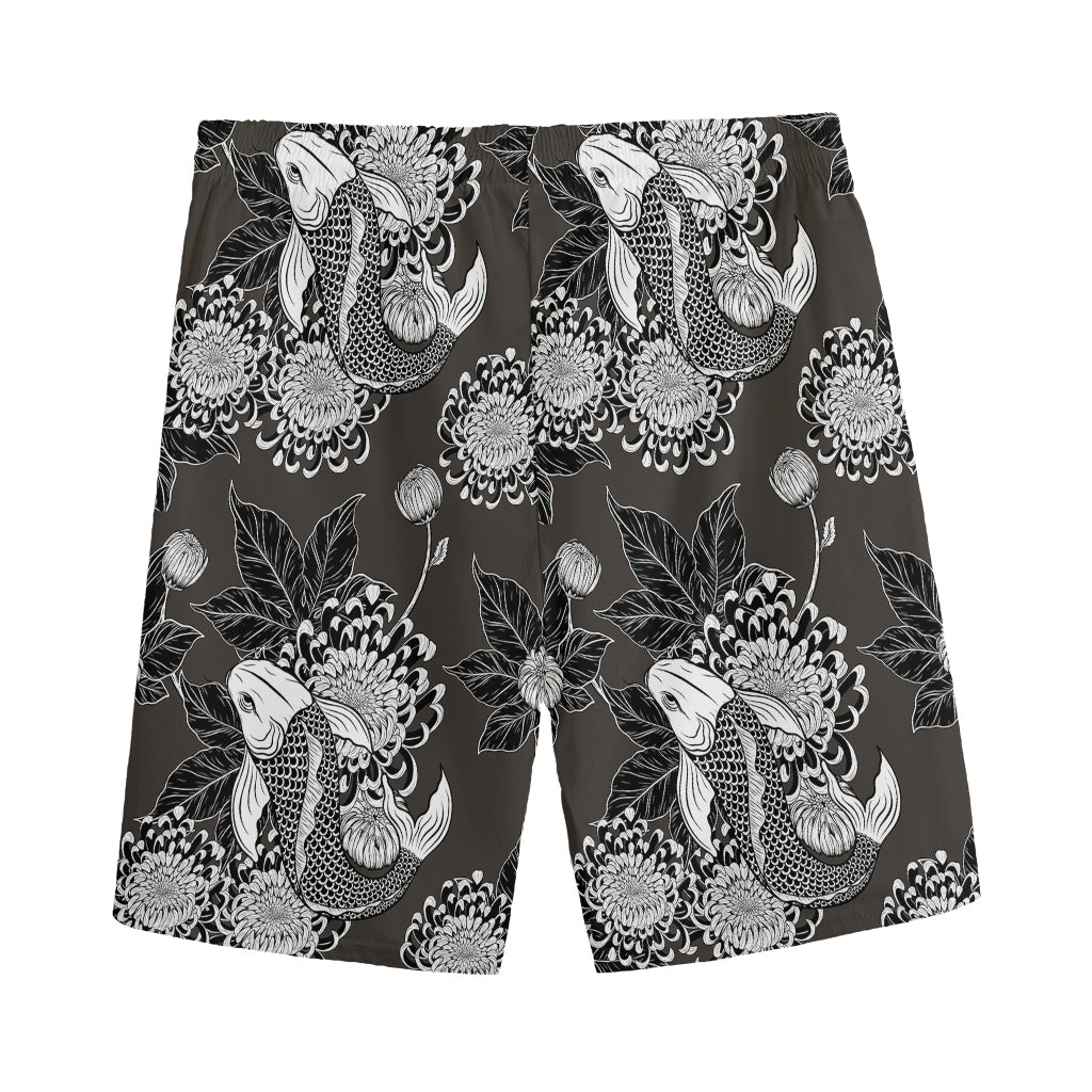 Koi Carp And Chrysanthemum Pattern Print Men's Sports Shorts
