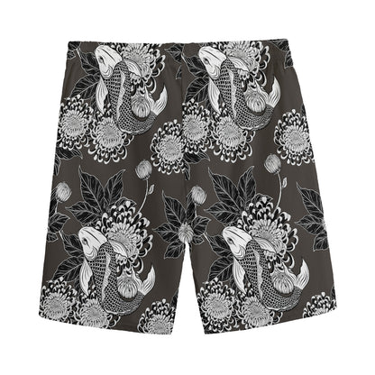 Koi Carp And Chrysanthemum Pattern Print Men's Sports Shorts