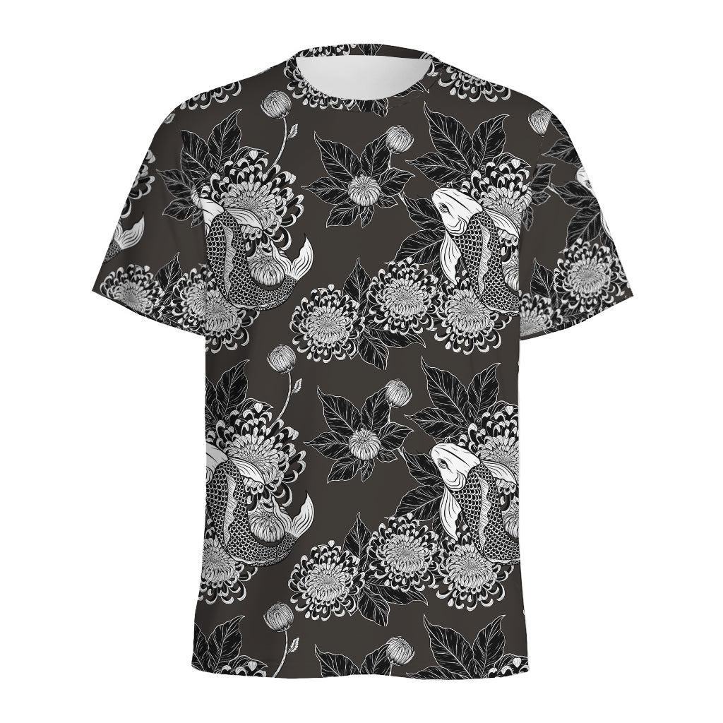 Koi Carp And Chrysanthemum Pattern Print Men's Sports T-Shirt