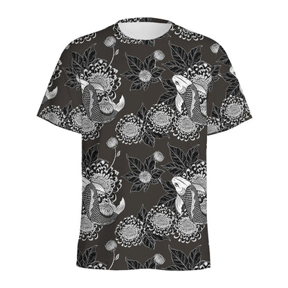 Koi Carp And Chrysanthemum Pattern Print Men's Sports T-Shirt