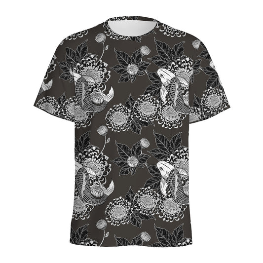Koi Carp And Chrysanthemum Pattern Print Men's Sports T-Shirt