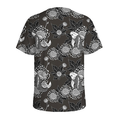 Koi Carp And Chrysanthemum Pattern Print Men's Sports T-Shirt