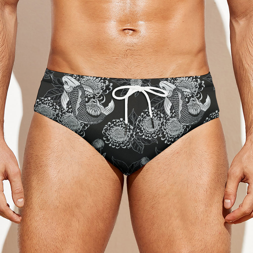 Koi Carp And Chrysanthemum Pattern Print Men's Swim Briefs