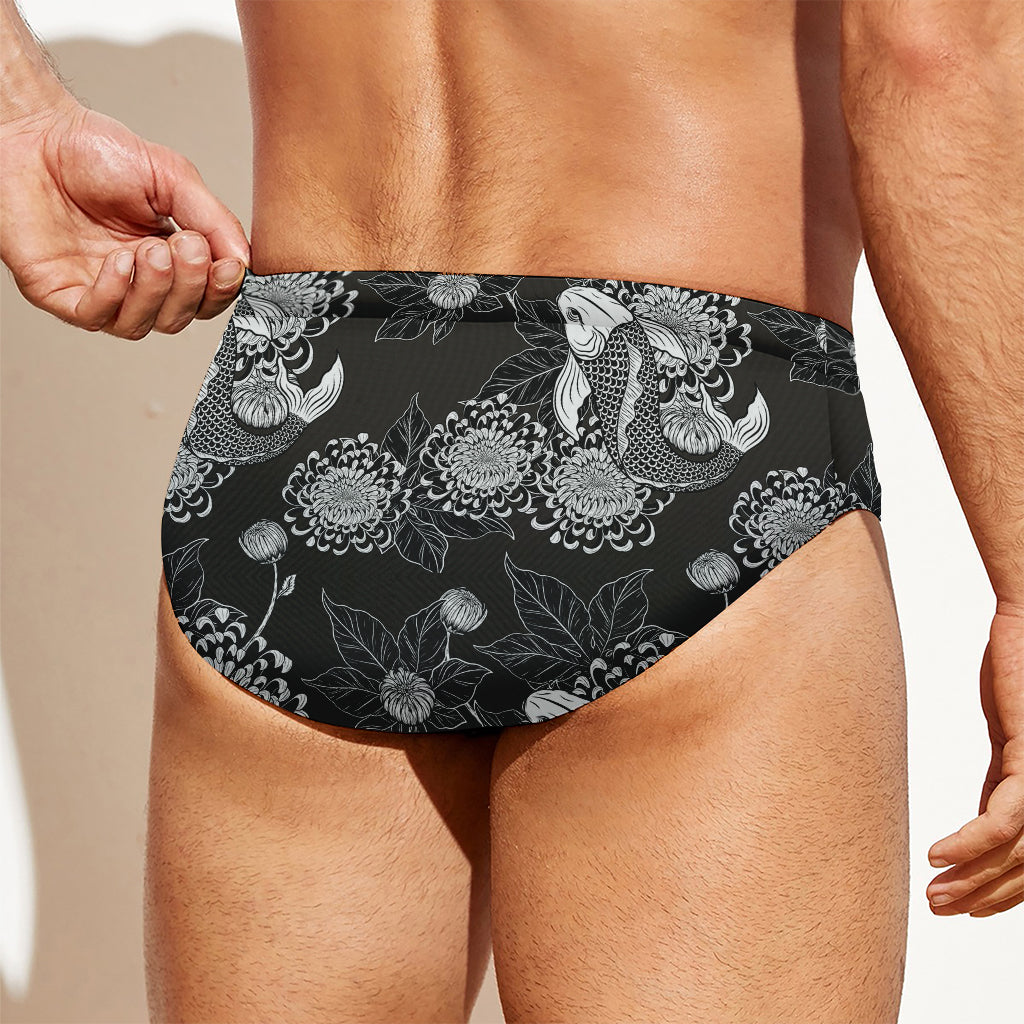 Koi Carp And Chrysanthemum Pattern Print Men's Swim Briefs