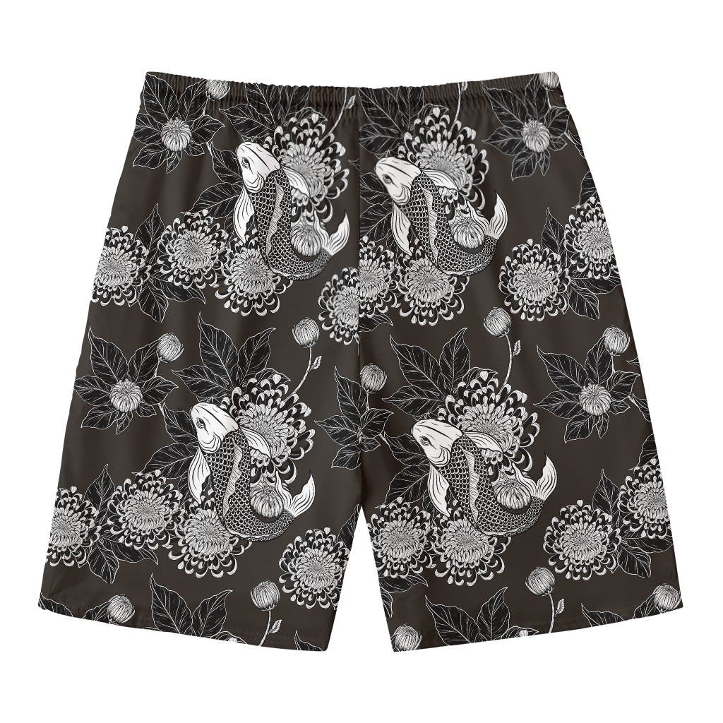 Koi Carp And Chrysanthemum Pattern Print Men's Swim Trunks