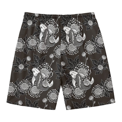 Koi Carp And Chrysanthemum Pattern Print Men's Swim Trunks