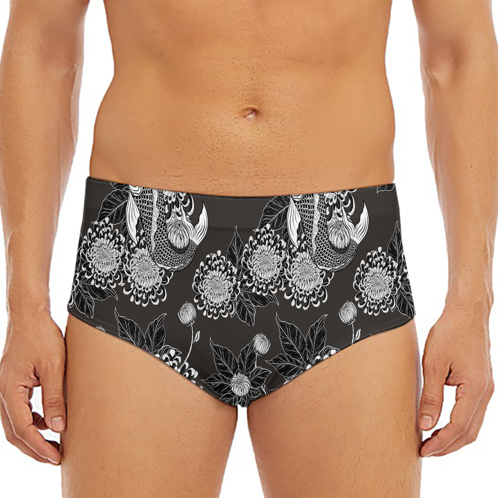 Koi Carp And Chrysanthemum Pattern Print Men's Triangle Swim Briefs