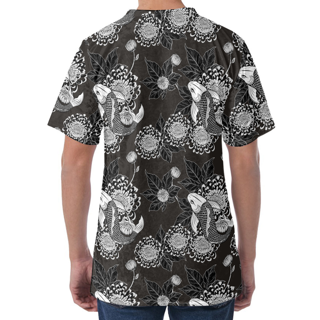 Koi Carp And Chrysanthemum Pattern Print Men's Velvet T-Shirt